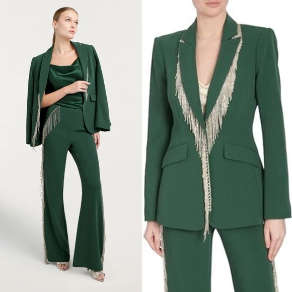 NWT Cinq à Sept Cheyenne Crepe  Blazer Jacket Rhinestone Embellished Fringe Sz 2 - Picture 1 of 9